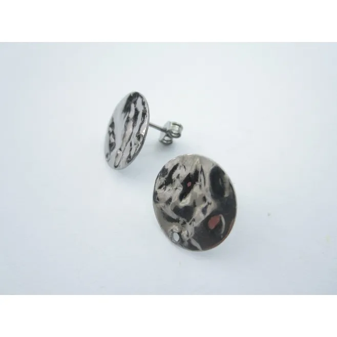 2 basi orecchini tondino 16 mm martellato e stropicciato argento 925 brunito