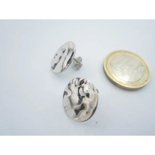 2 basi orecchini tondino 16 mm martellato e stropicciato argento 925 rodiato