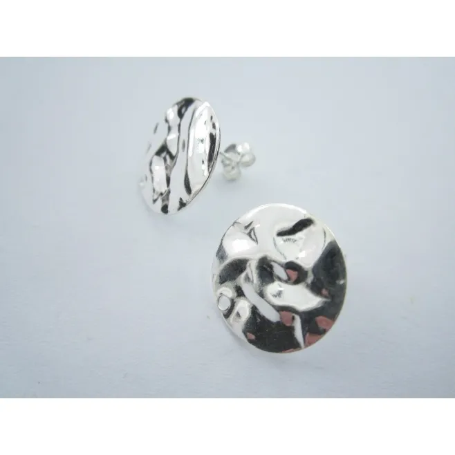 2 basi orecchini tondino 16 mm martellato e stropicciato argento 925 sterling