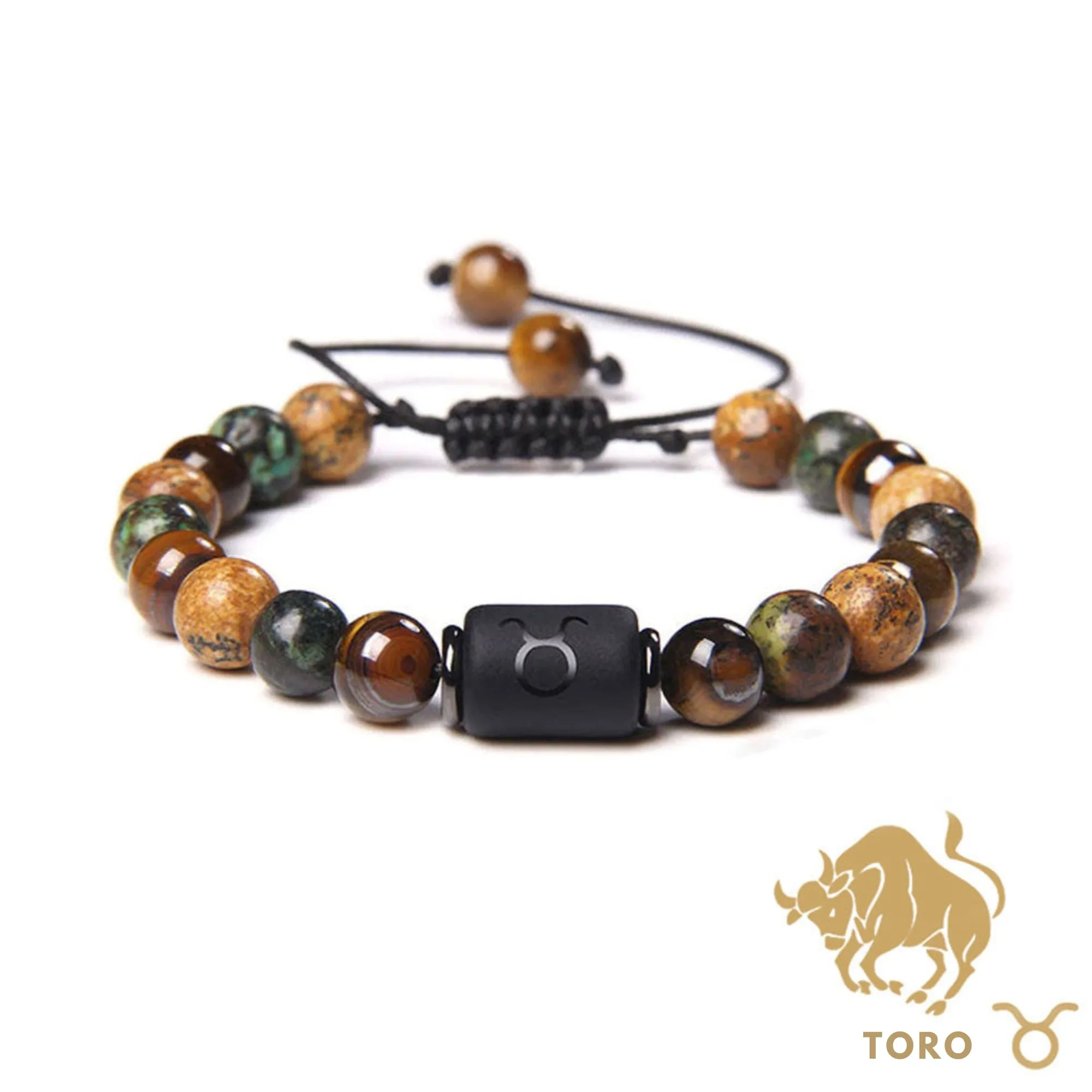 Bracciale Toro – Occhio di Tigre, Turchese, Diaspro – Cordoncino regol
