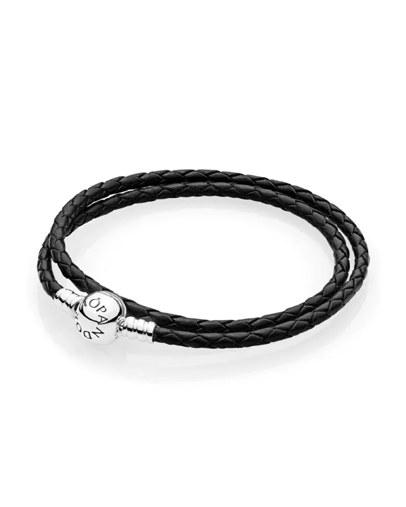 Bracciale Pandora in Pelle Nero Doppio
