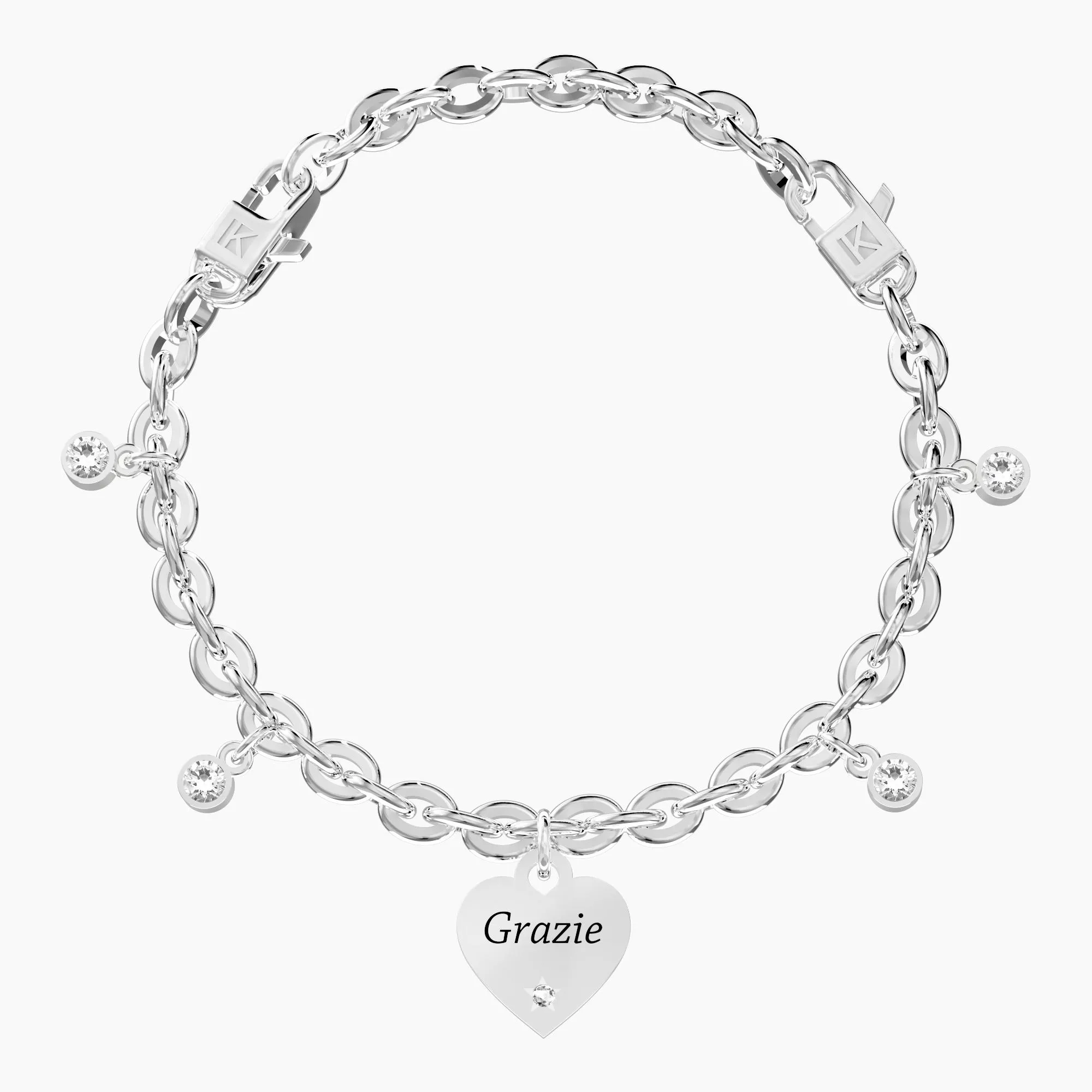 Bracciale Donna Kidult Regolabile con Cuore E Cristalli