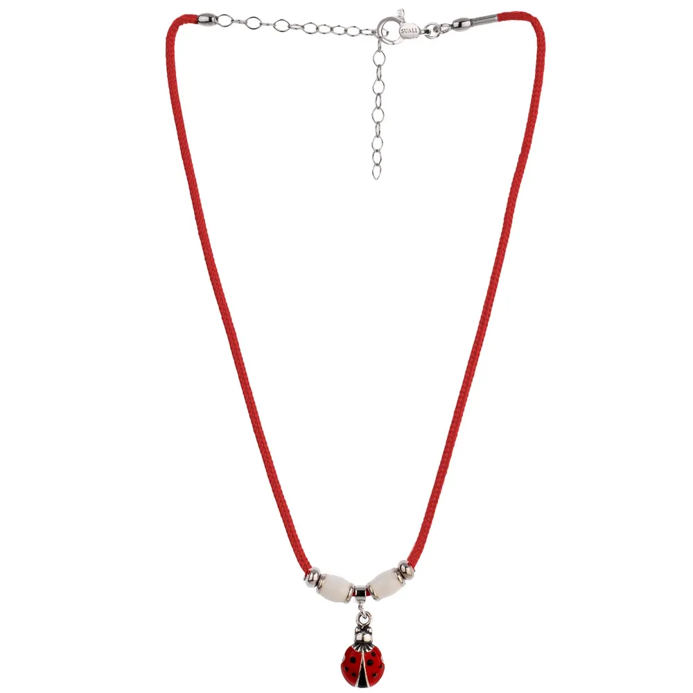 Girocollo Suali Kids Cordoncino Rosso Riporti Bianchi e Charm Coccinella