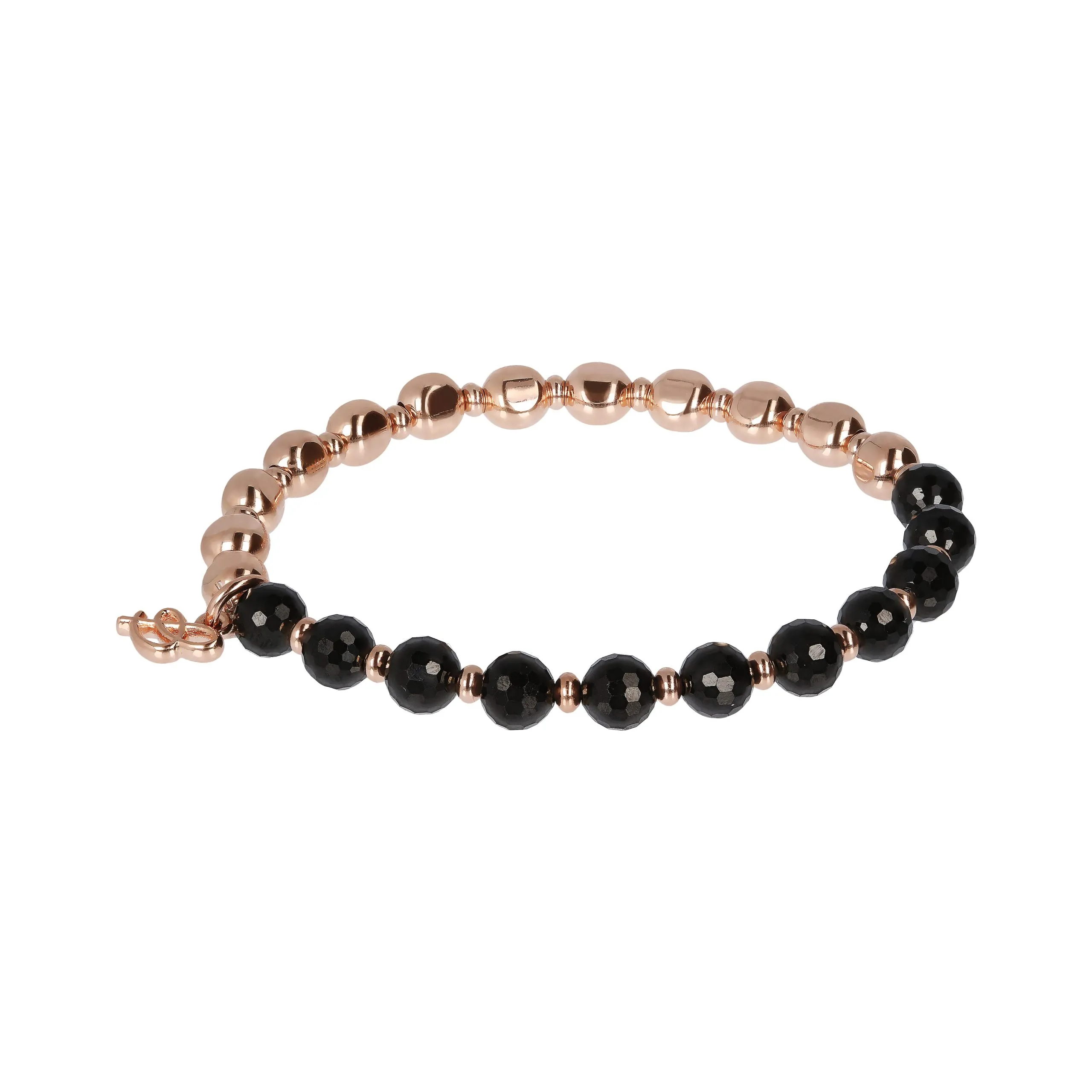 Bracciale Donna Bronzallure Elastico con Pietre Naturali e Sfere Golden Rosè