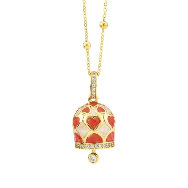 Collana Donna Campanella Boccadamo con Cuori Rosso Corallo Smaltati a Mano e Zirconi