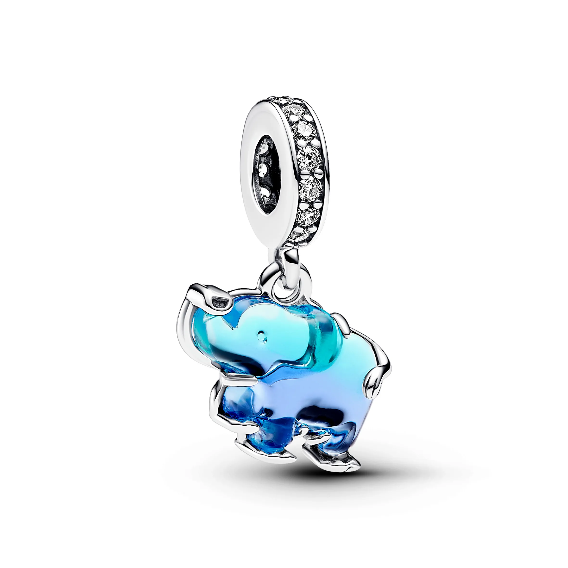 Charm Pendente Pandora Elefante Vetro di Murano Blu