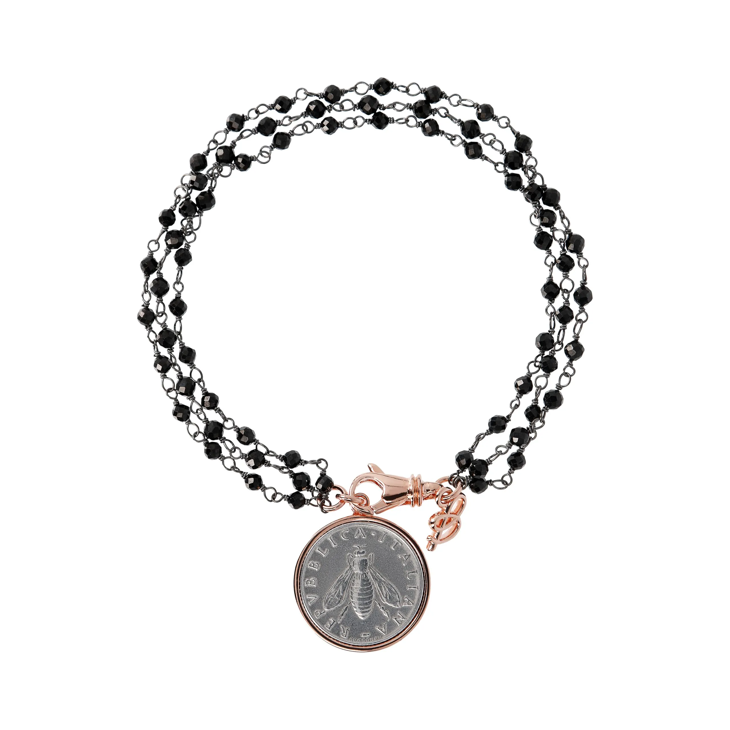 Bracciale Donna Rosario Multifilo Bronzallure con Pietra Naturale e Ciondolo Moneta con Ape