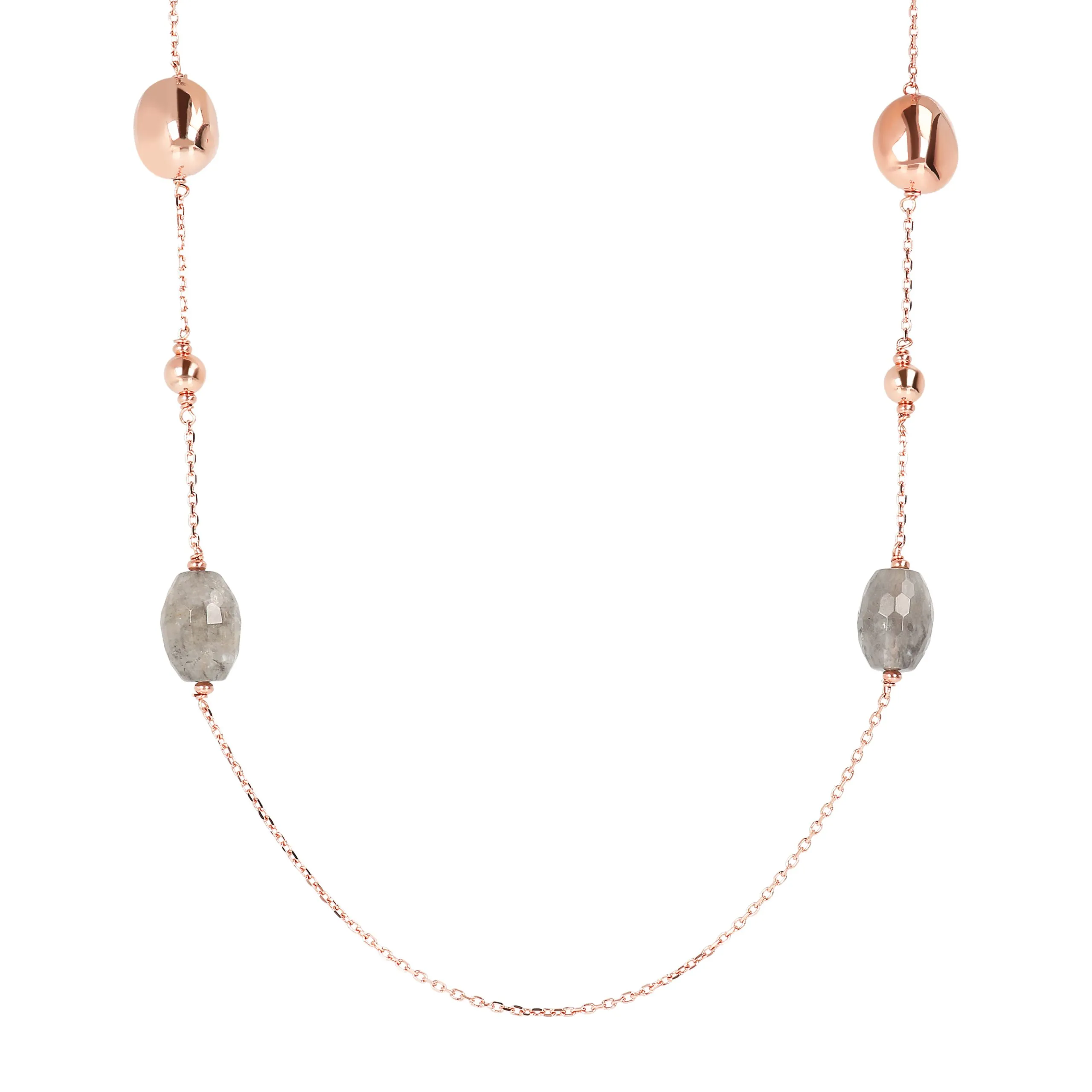 Collana Donna Lunga Bronzallure con Quarzo Grigio E Pepite Golden Rosè