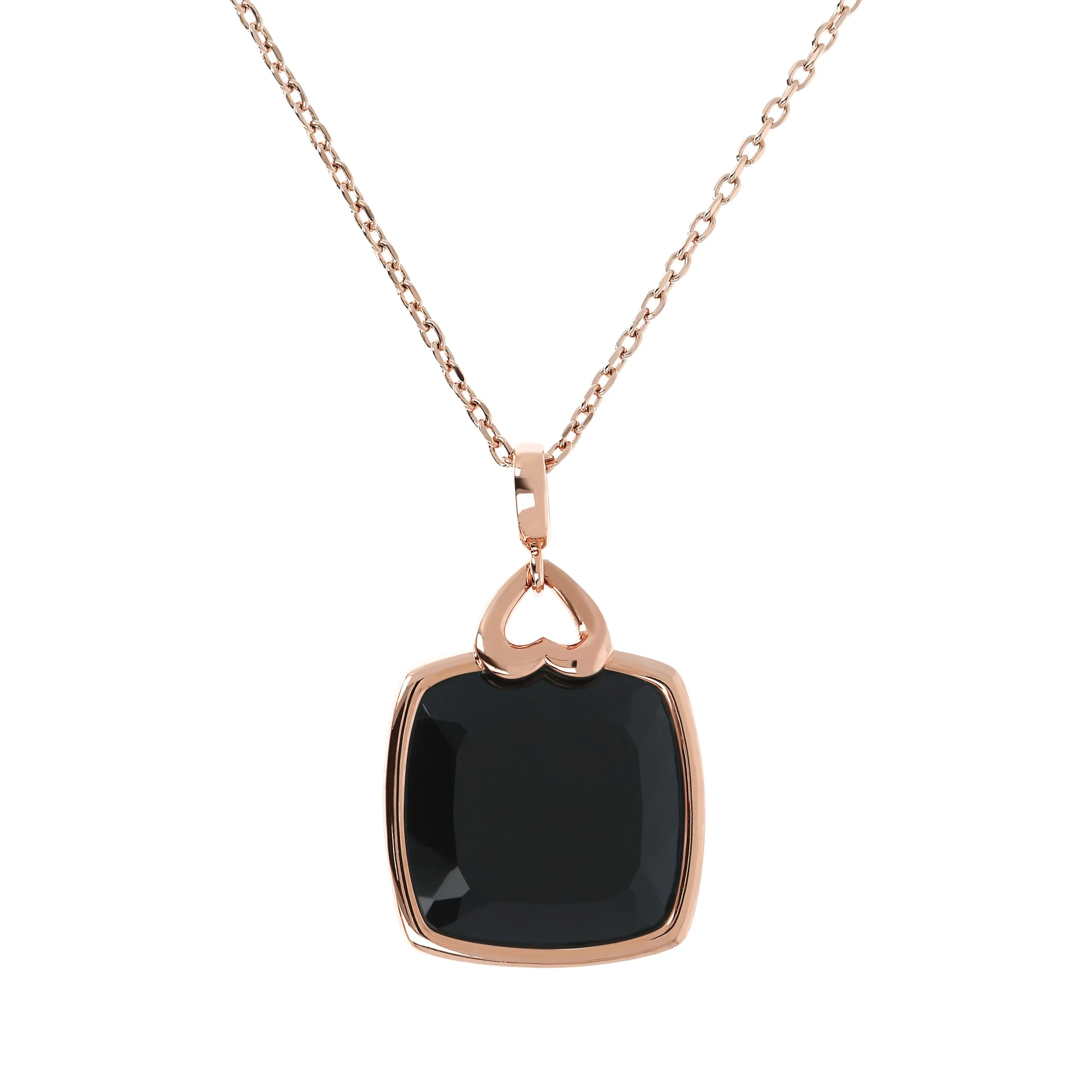 Collana Donna Catena Forzatina Bronzallure con Cuore E Pendente Quadrato in Onice Nero