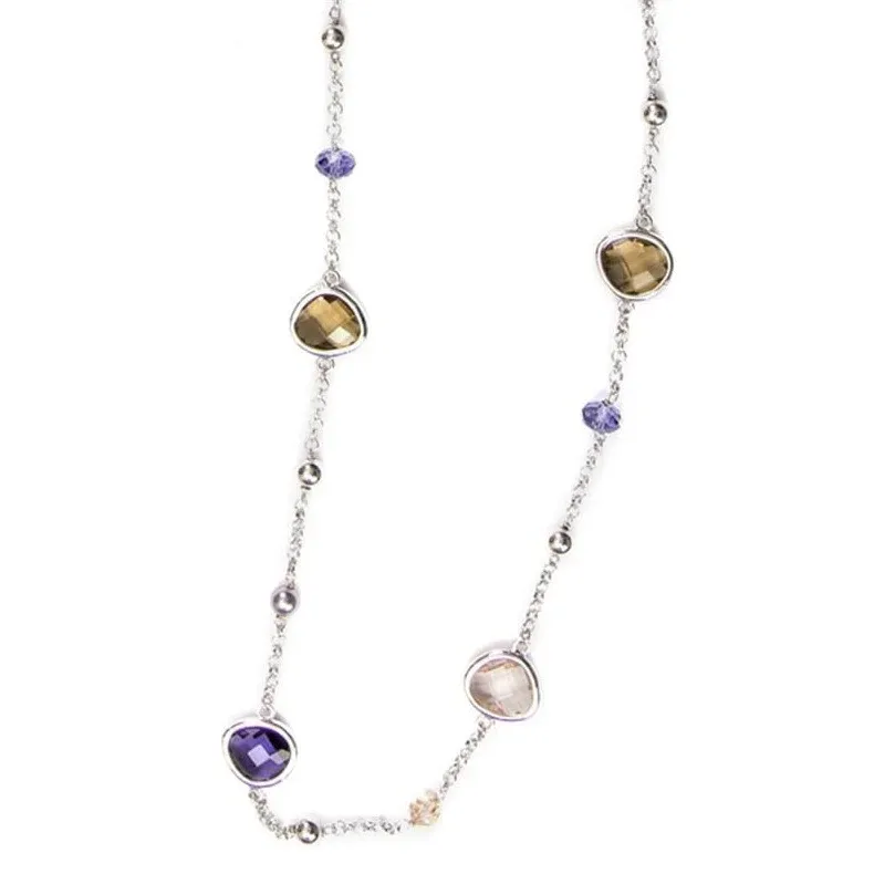 Collana Donna Boccadamo Lunga Rodiata con Cristalli Briolette