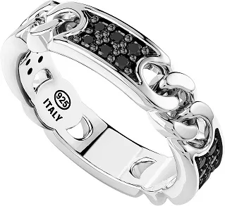 Anello Uomo Zancan in Argento con Spinelli Neri Cosmopolitan