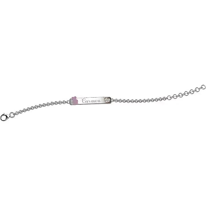 Bracciale Bimbo Nanan con Targa, Orsetto Rosa e Zircone Bianco