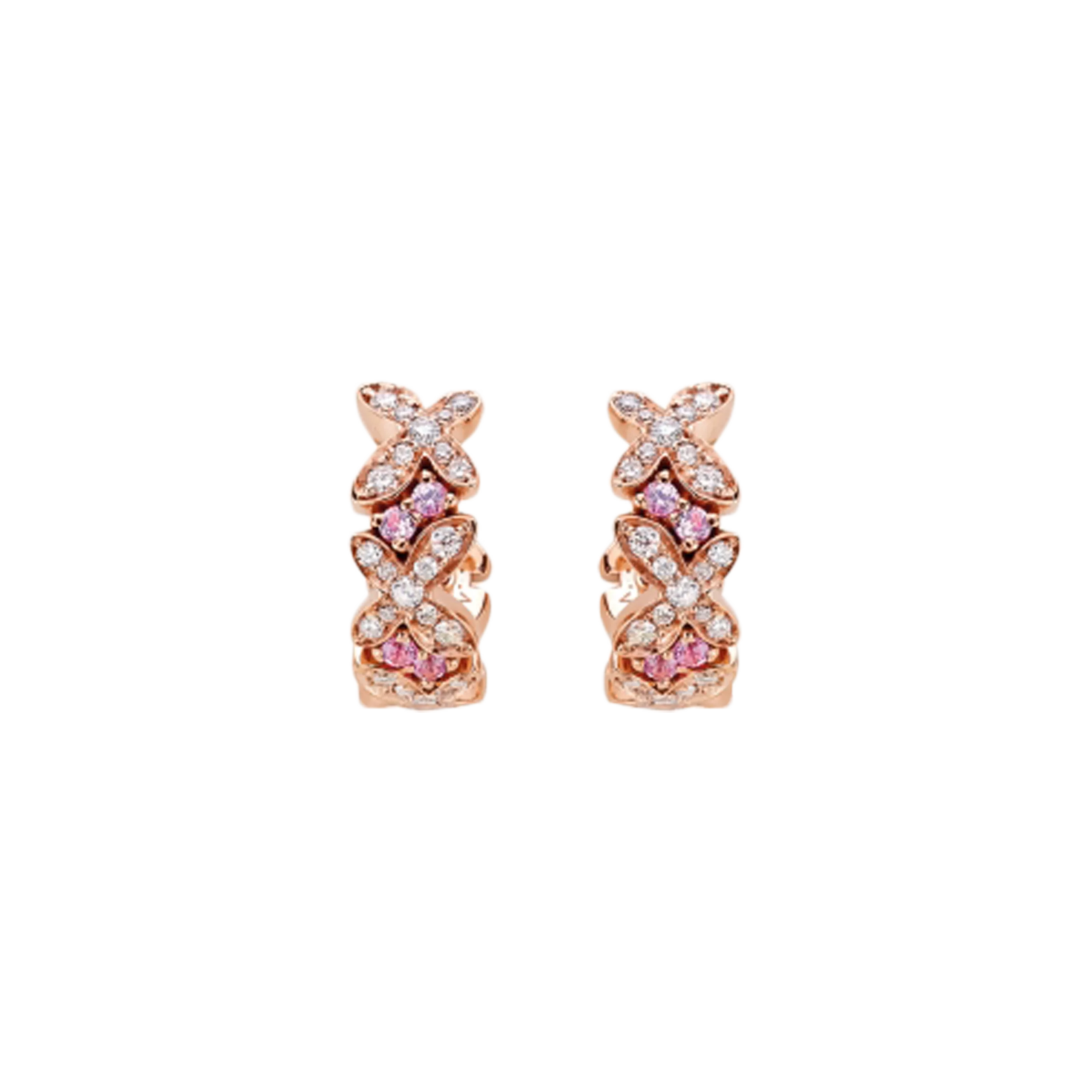 ORECCHINI FREEVOLA IN ORO ROSA CON DIAMANTI BIANCHI E ZAFFIRI ROSA - OXM249R8Z2B