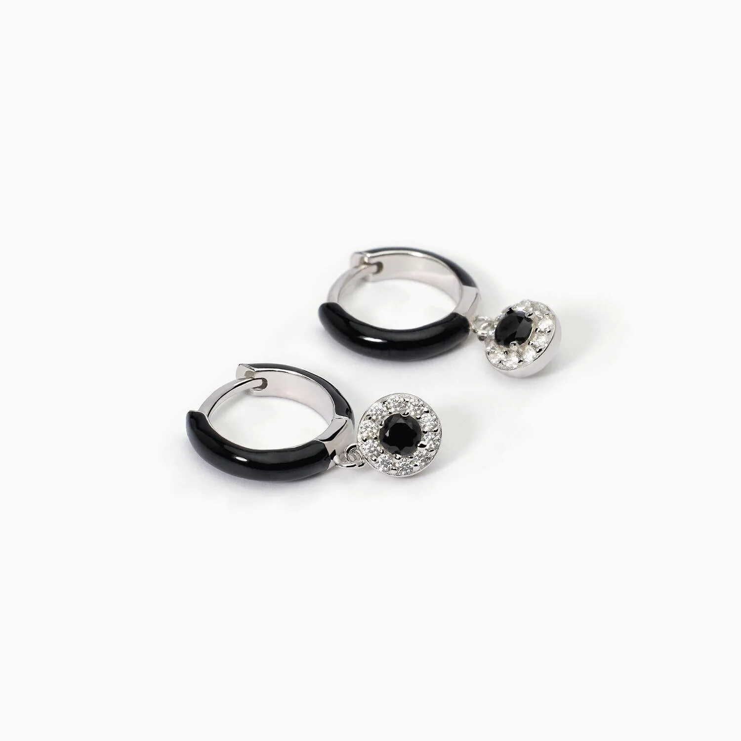 Orecchini a cerchio in argento con smalto nero e zircone nero MILANESIENNE- Donna