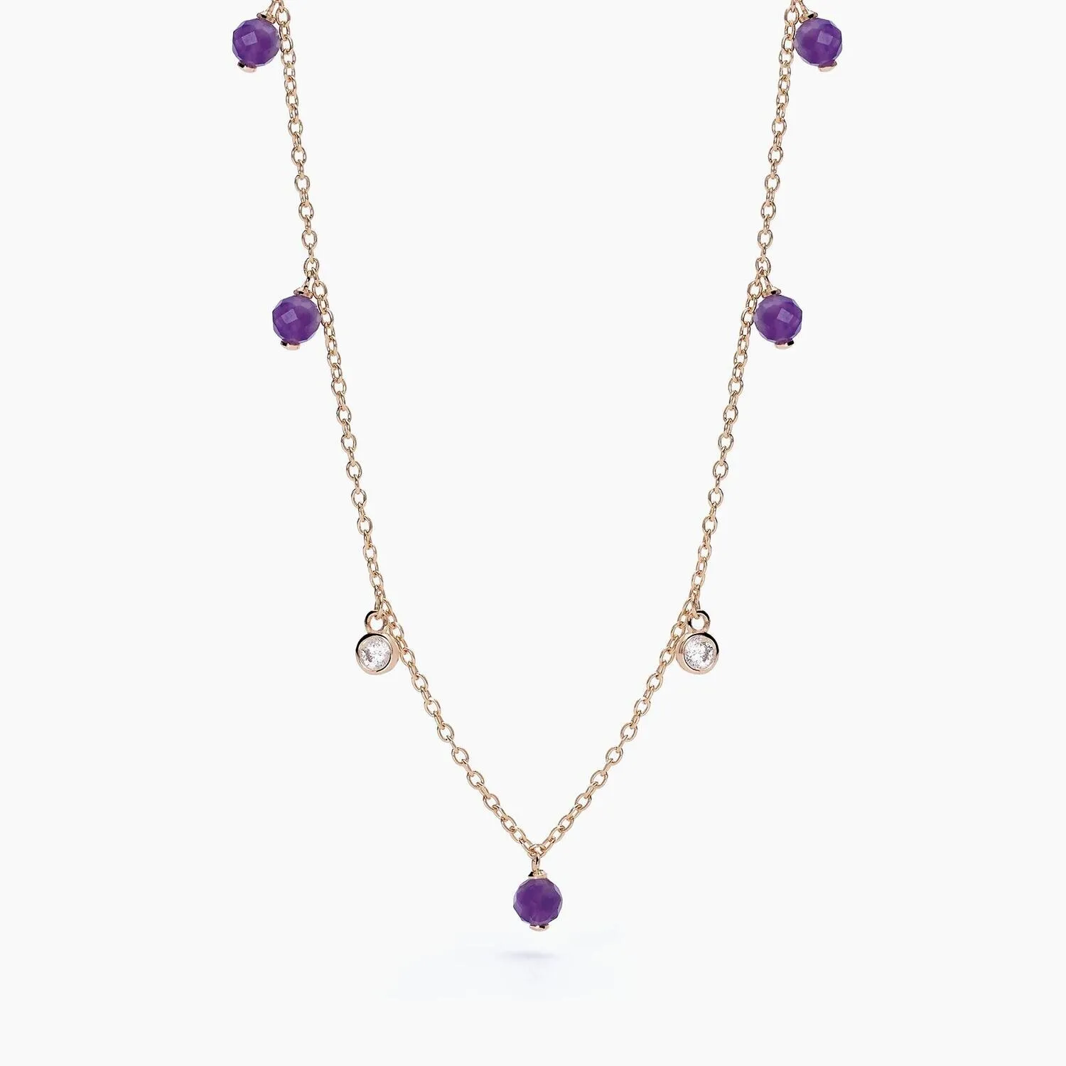 Collana in argento rosato con ametista e cristalli bianchi VIVA LA VIDA VIVA LA VIDA- Donna