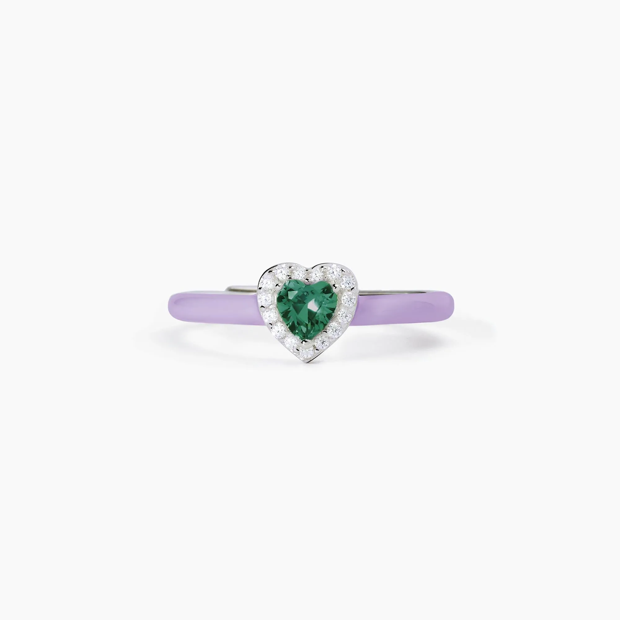 Anello Mabina donna Smalto viola e cuore smeraldo Love affair