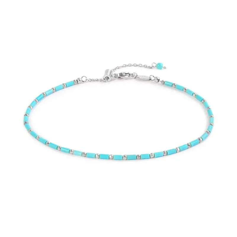 Cavigliera con perline a tubo turchesi ed ematite MARLU