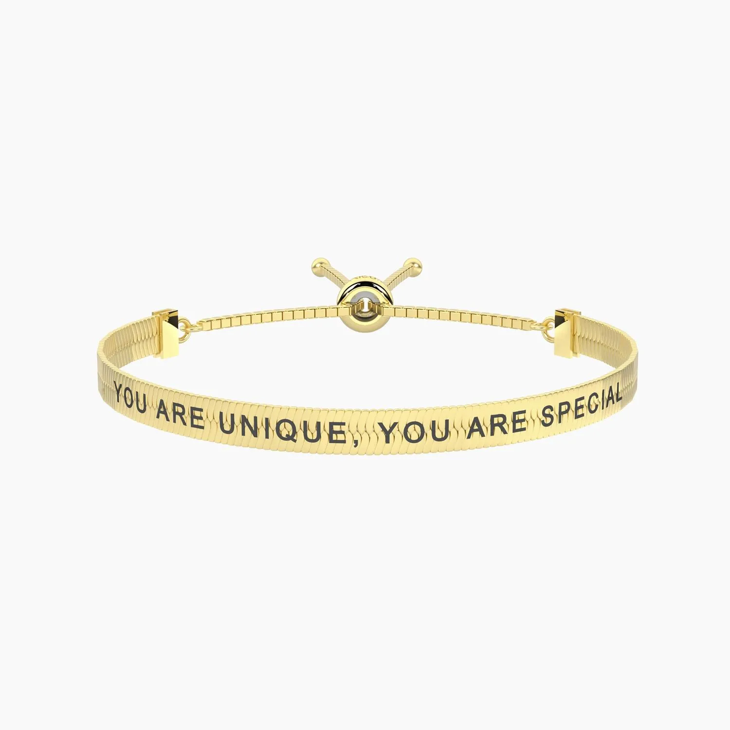Bracciale donna in acciaio dorato con frase Kidult