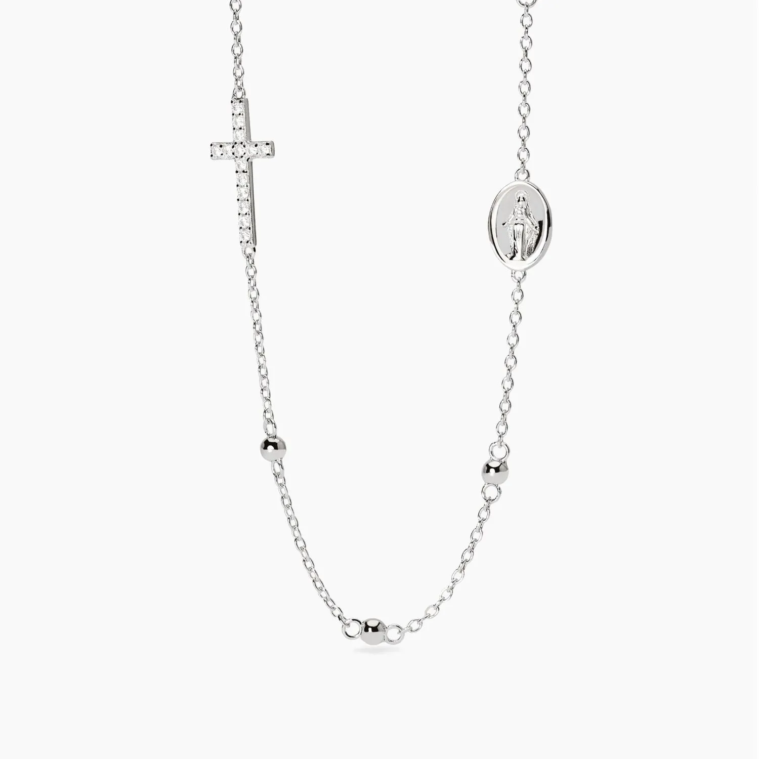 Girocollo in argento con croce e Madonnina Rosario Mabina