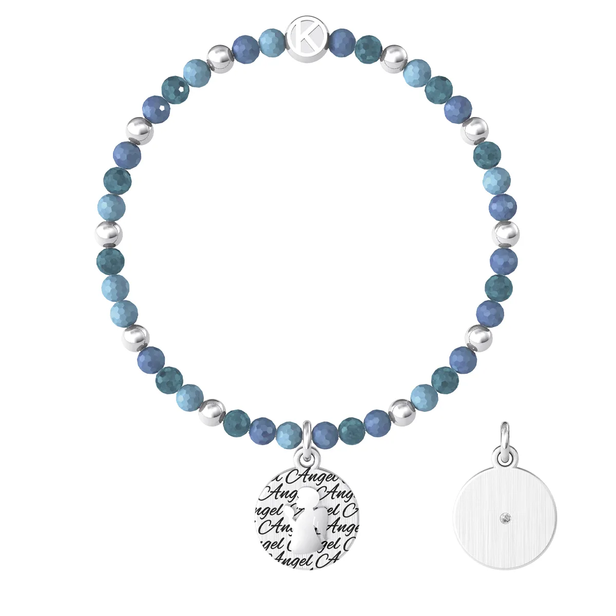 Bracciale Donna Kidult Spirituality Elastico con Agata Azzurra e Ciondolo