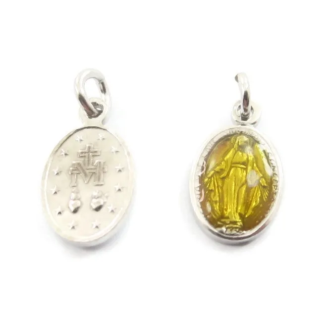 1 ciondolo charms madonnina di 16x8 mm incluso l'anellino in argento 925 rodiato e smalto giallo