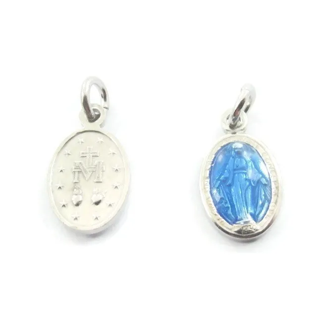 1 ciondolo charms madonnina di 16x8 mm incluso l'anellino in argento 925 rodiato e smalto blu