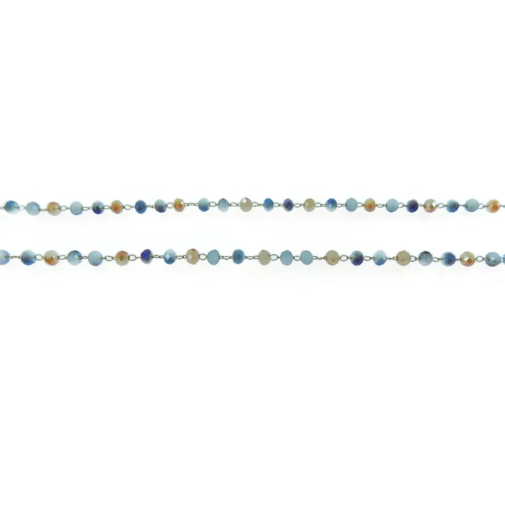 50 Cm. Di Catena Rosario Tono Dorato E Cristalli multicolor sfaccettati3,5 Mm.