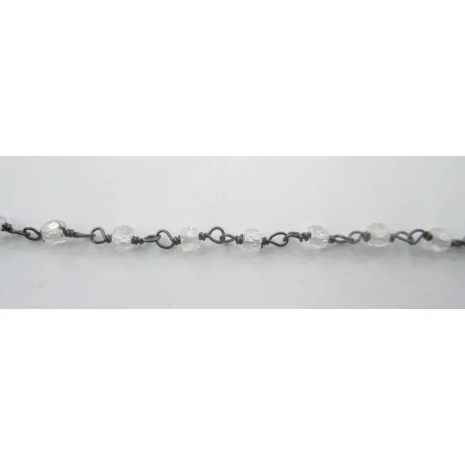 50 cm catena concatenata tipo rosario in argento 925 brunito e zirconi bianchi  di 3 x 2,5 mm