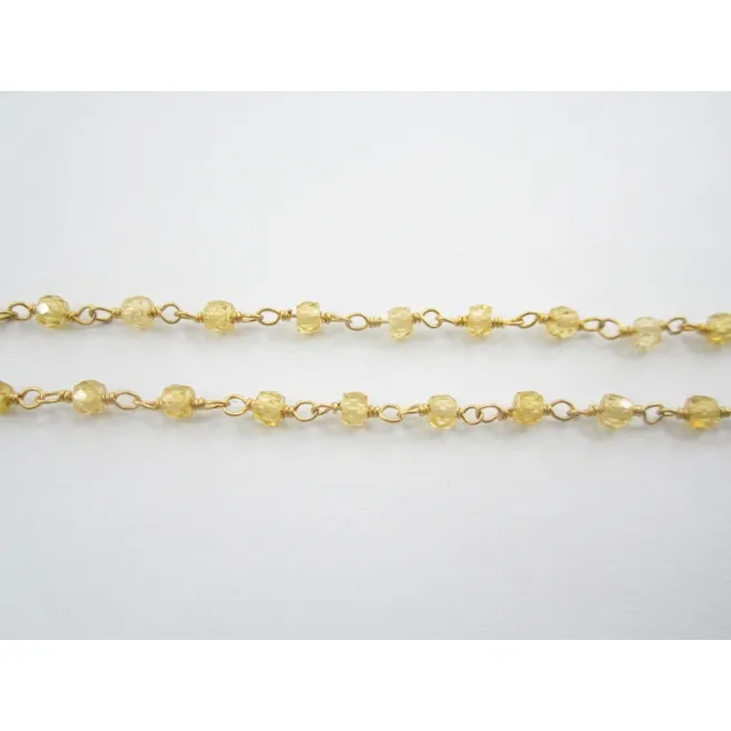 catena rosario argento 925 placcato oro giallo e zircone giallo - 50 cm