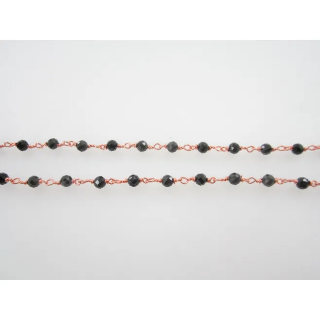 18 cm catena rosario con spinello nero argento 925 placcato oro rosa