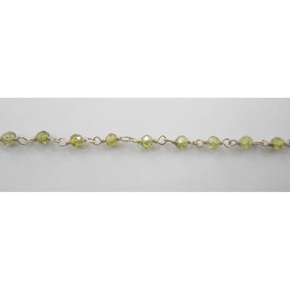 50 cm catena concatenata tipo rosario in argento 925  e zirconi verde di 3 x 2,5 mm