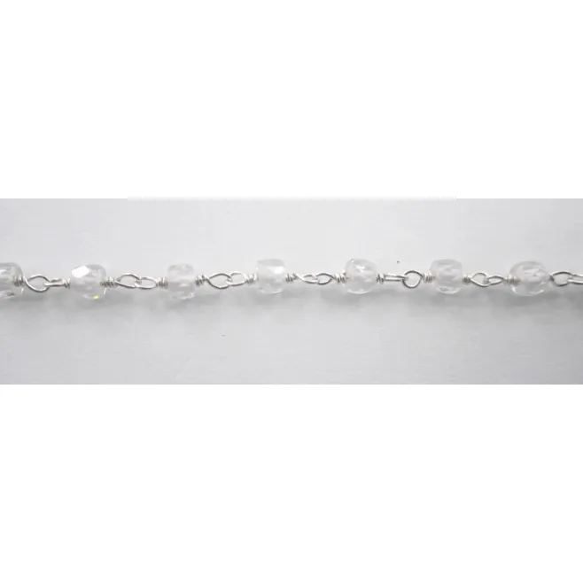 50 cm catena concatenata tipo rosario in argento 925  e zirconi bianchi di 3 x 2,5 mm