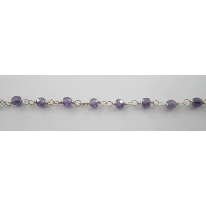 50 cm catena concatenata tipo rosario in argento 925  e zirconi viola di 3 x 2,5 mm