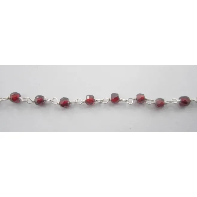 50 cm catena concatenata tipo rosario in argento 925  e zirconi granato di 3 x 2,5 mm