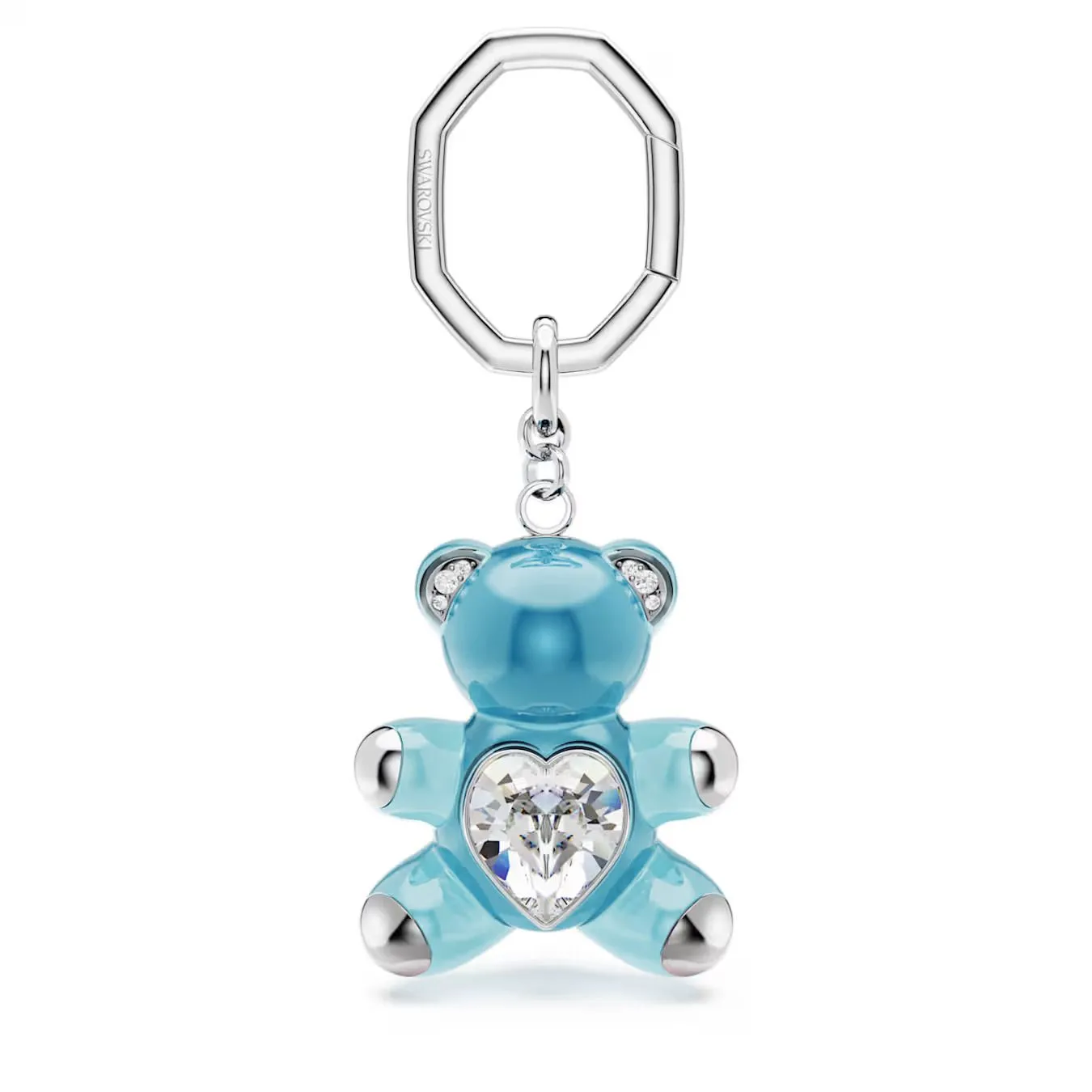 Portachiavi Teddy Orso, blu, Placcato rodio Swarovski