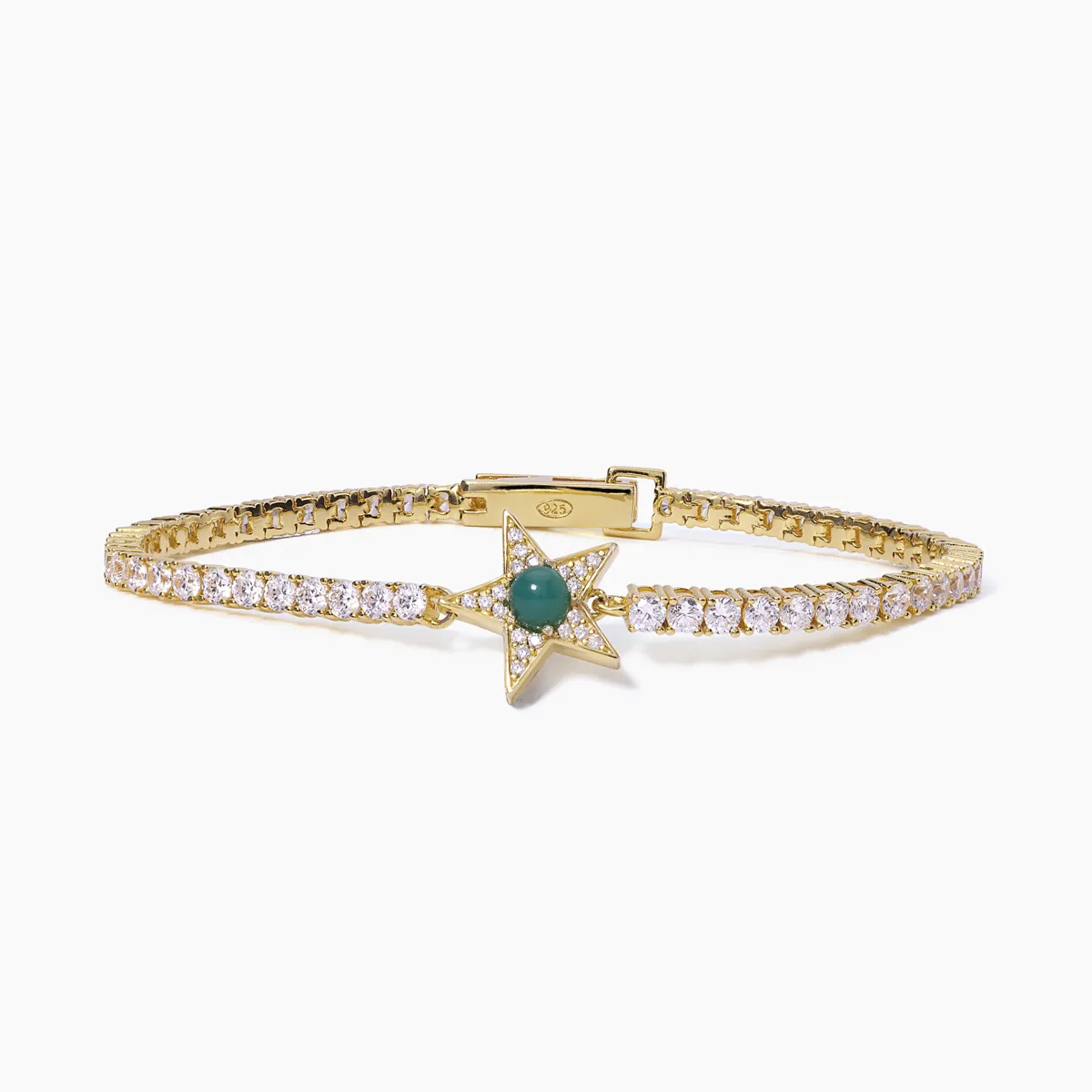 Bracciale Donna Mabina Starlet Tennis Stella Dorato con Agata Verde