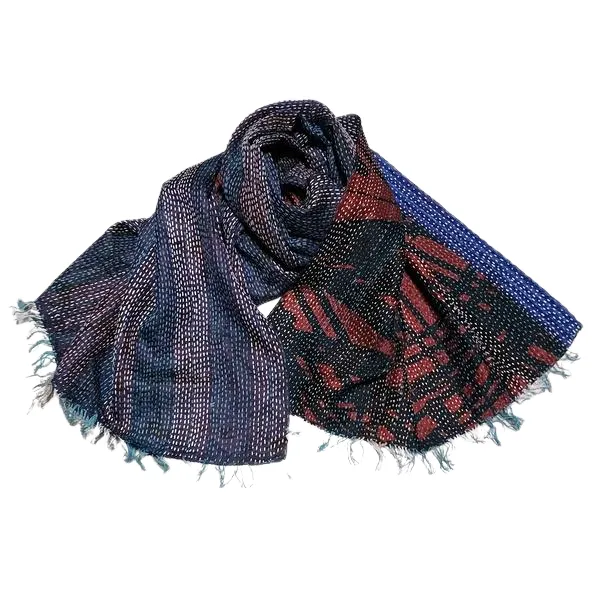 Sciarpa KANTHA con tessuti vintage misto seta ricamo a mano rosso