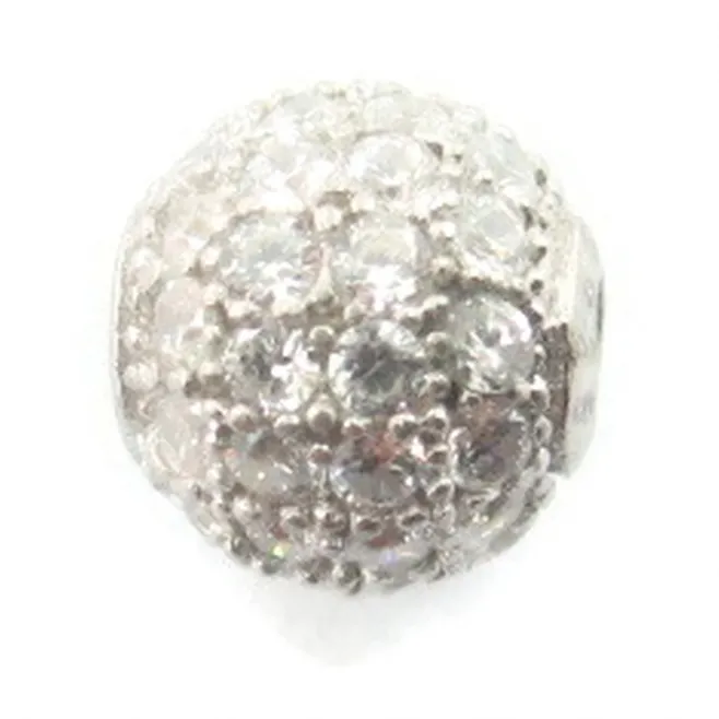 Distanziatore pallina con zirconi bianchi argento 925 rodiato 8 mm - 1 pz