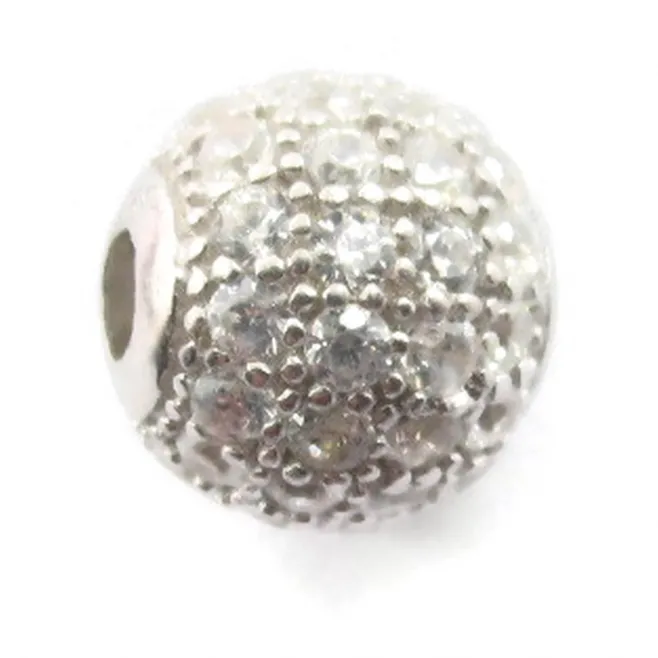 Distanziatore pallina con zirconi bianchi argento 925 rodiato 6 mm - 1 pz