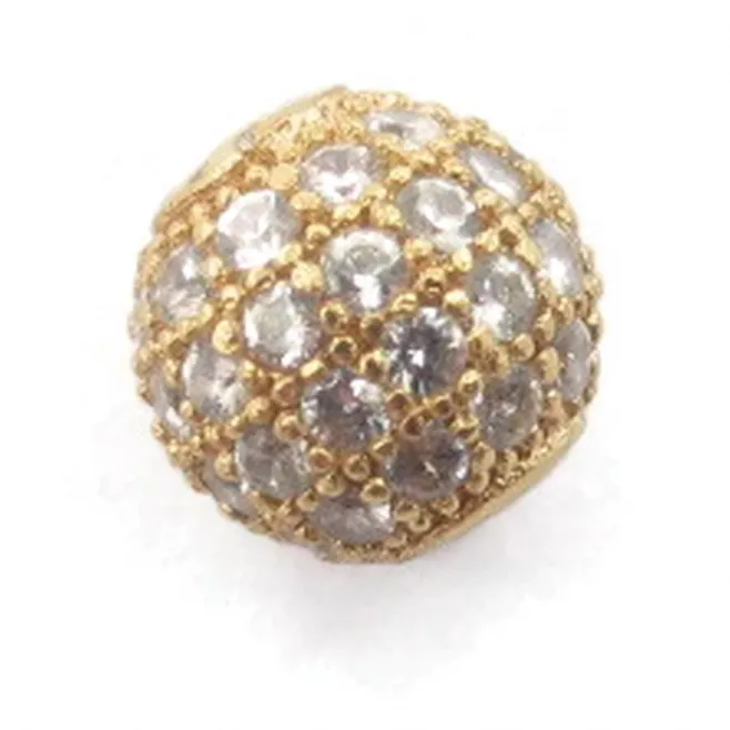 Distanziatore pallina con zirconi bianchi argento 925 placcato oro giallo 8 mm - 1 pz