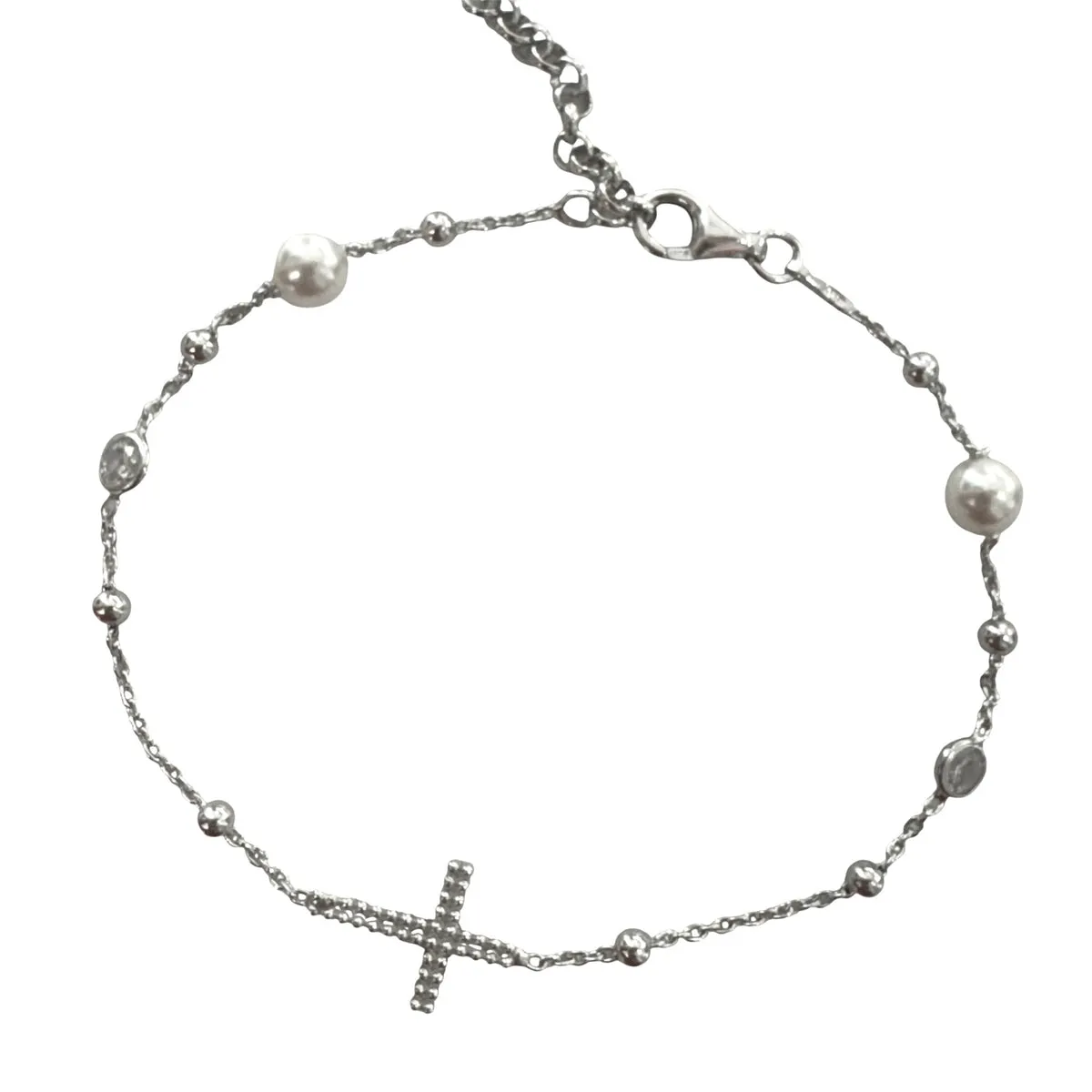 BRACCIALE CROCE CON PERLE