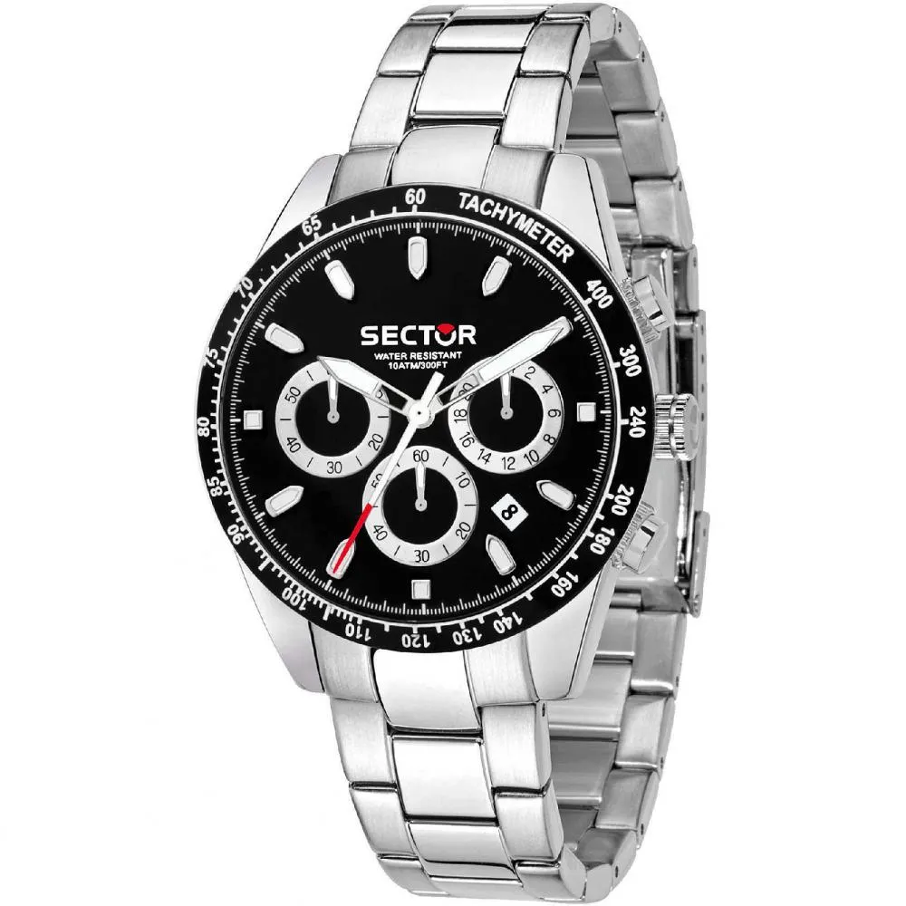 Orologio Uomo SECTOR 245 R3273786004 Chrono Bracciale Acciaio Nero Sub 100mt