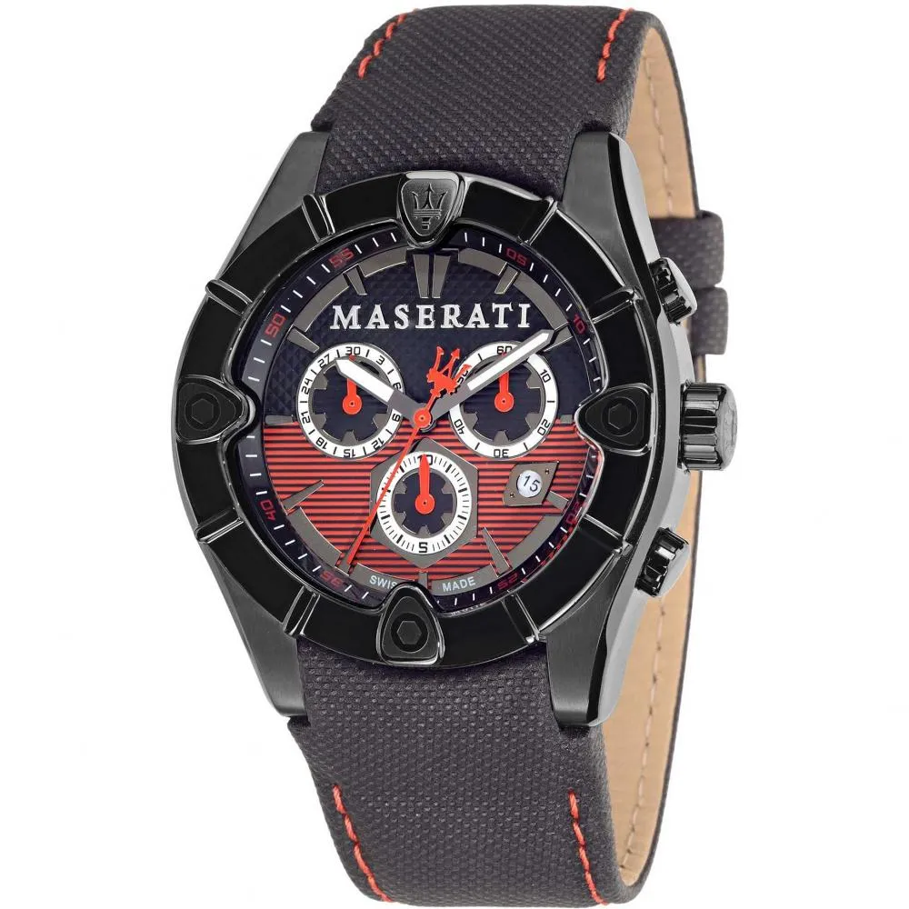 Orologio Uomo MASERATI MECCANICA R8871611002 Chrono Pelle Nero Rosso