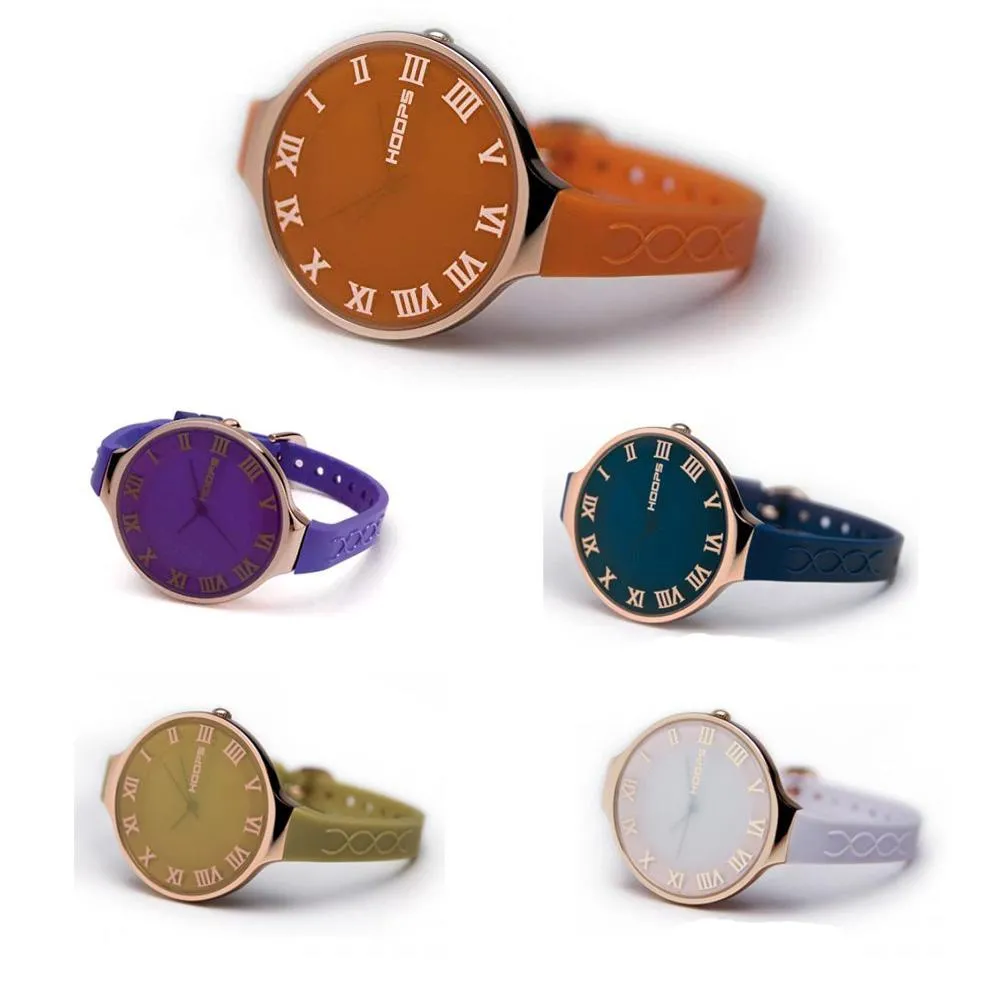 Orologio Donna HOOPS GLAM L ROMANS Rosè Silicone Colorato Lady Bianco Arancio