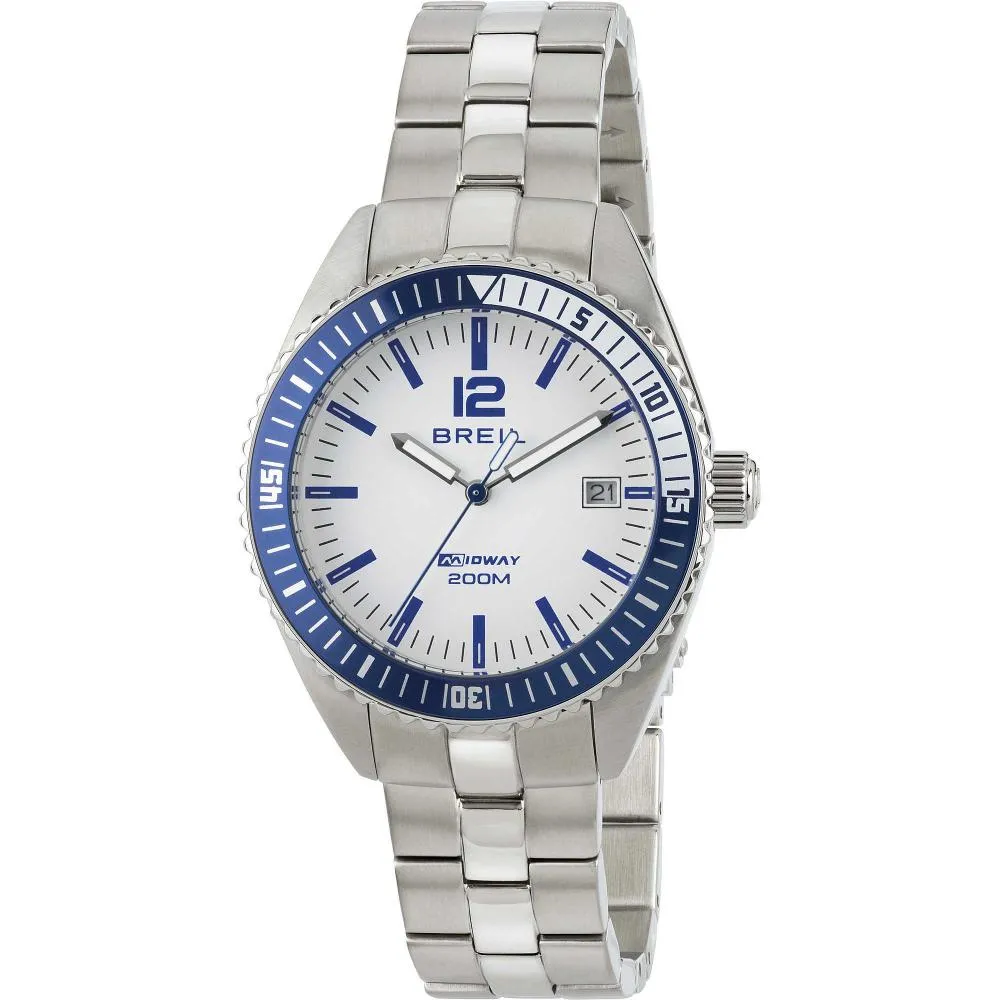 Orologio BREIL MIDWAY TW1695 Bracciale Acciaio Sub 200mt Bianco Blu 36mm