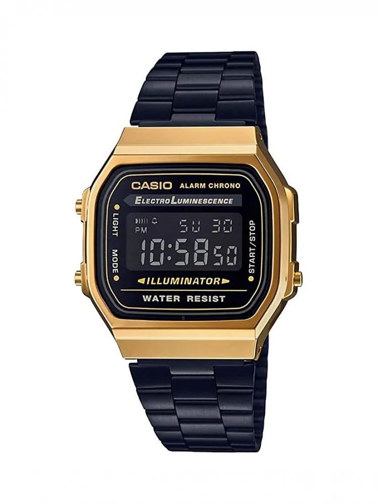 Orologio CASIO A168WEGB-1B Uomo Donna Unisex VINTAGE Acciaio Nero Gold Dorato