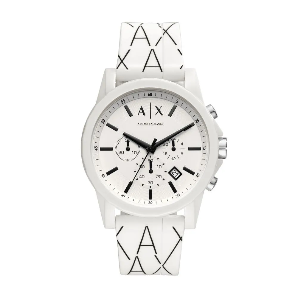 Orologio Uomo ARMANI EXCHANGE OUTERBANKS AX1340 Chrono Silicone Bianco NEW