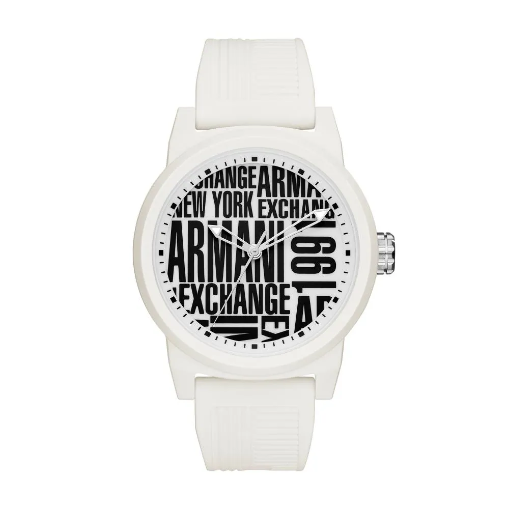 Orologio Uomo ARMANI EXCHANGE ATLC AX1442 Silicone Bianco NEW