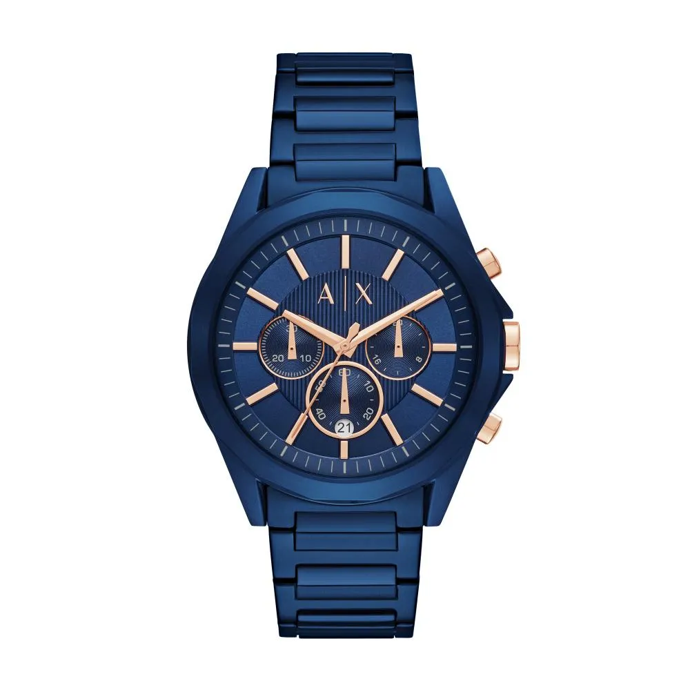 Orologio Uomo ARMANI EXCHANGE DREXLER AX2607 Chrono Bracciale Acciaio Blu NEW