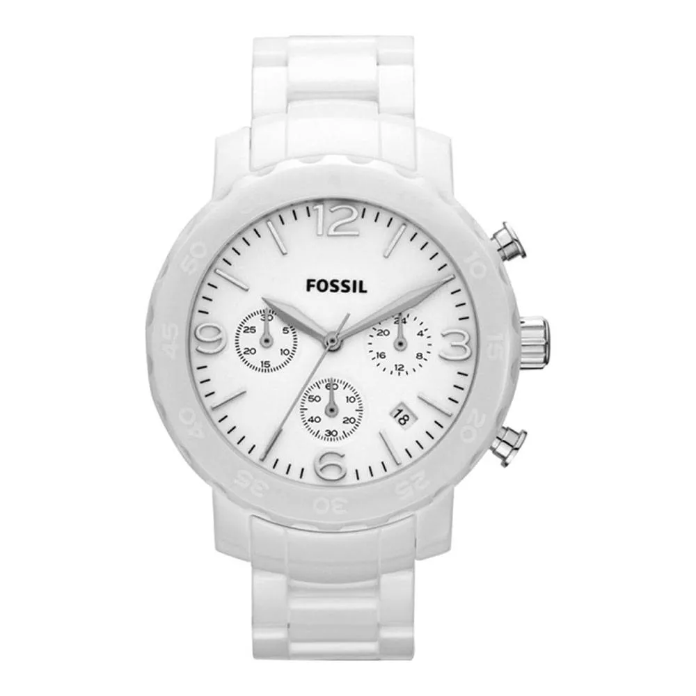 Orologio Donna FOSSIL NATE CE1075 Chrono Bracciale Ceramica Bianco